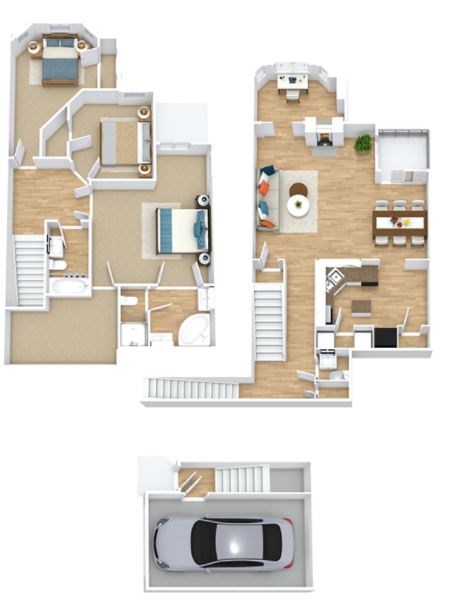 Floor plan for 3 beds, 2.5 baths, 1931 sqft